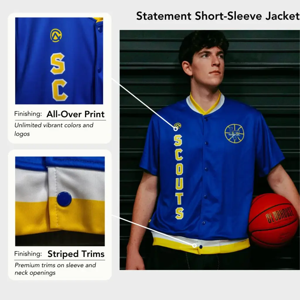 Custom Sublimated Pro-Fit Snap Short-Sleeve Warm Up Jacket